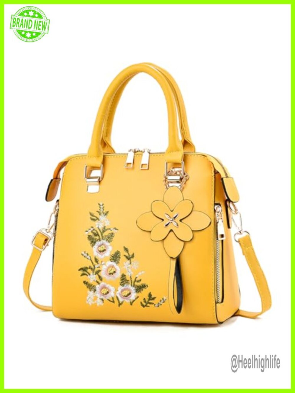 Embroidered Satchel Crossbody Handbag PU Vintage Floral Purse